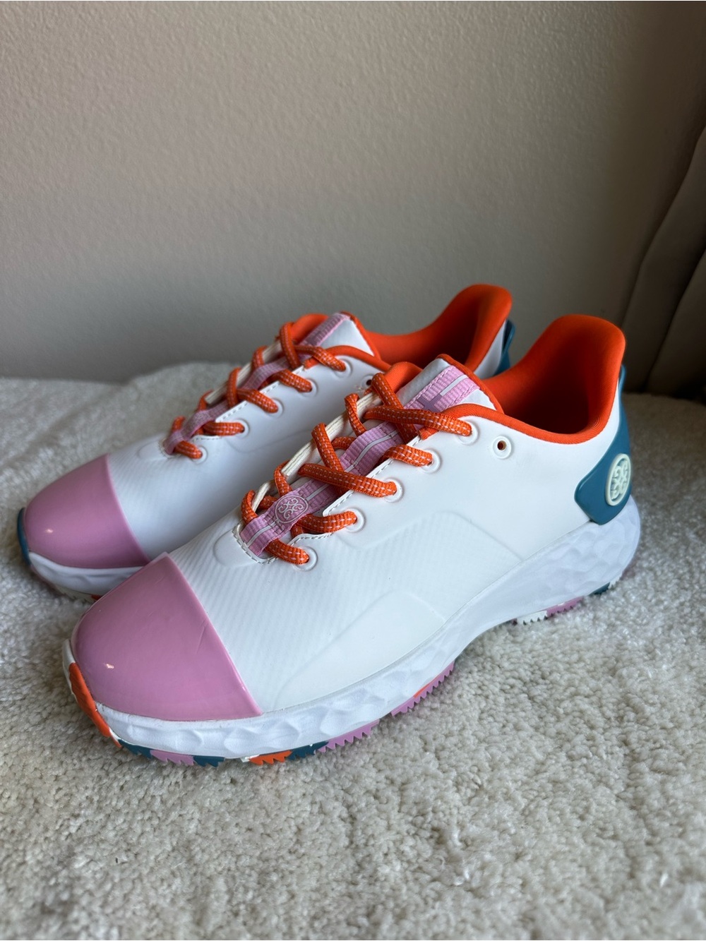 G/FORE Women’s MG4+ Golf Shoes – White/Orange/Pink/Teal Size US 7.5